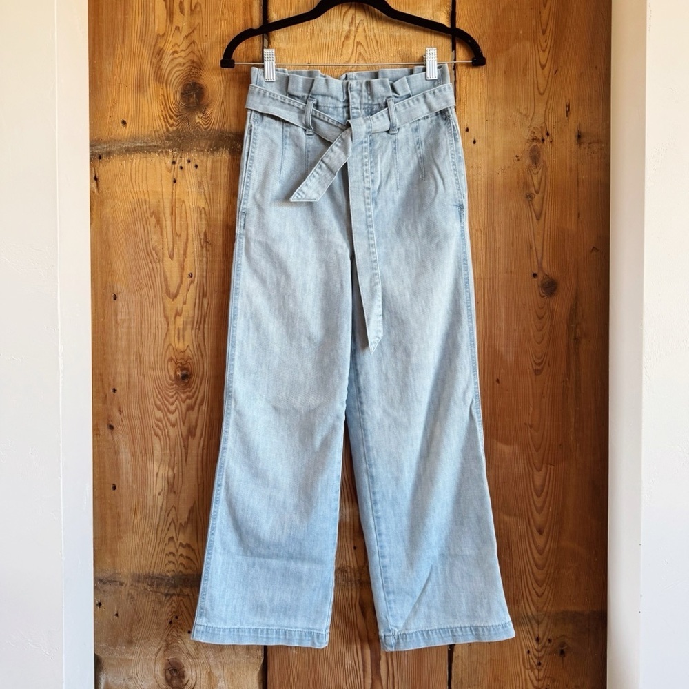 Sz 25 Madewell Light Wash High Rise Pleated Wide Leg Paper Bag Jeans EUC